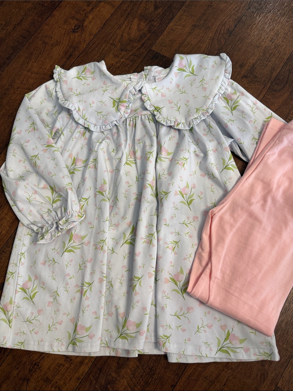 Girls' Floral Pink & White Ruffle Collar Set
